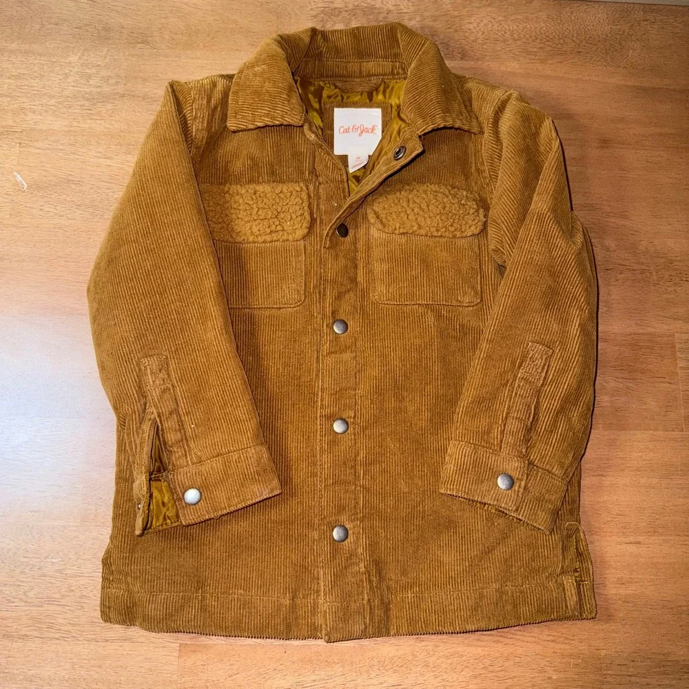 Cat & Jack Toddler Boys Brown Corduroy Shirt Jacket Faux Shearling Trim 3T